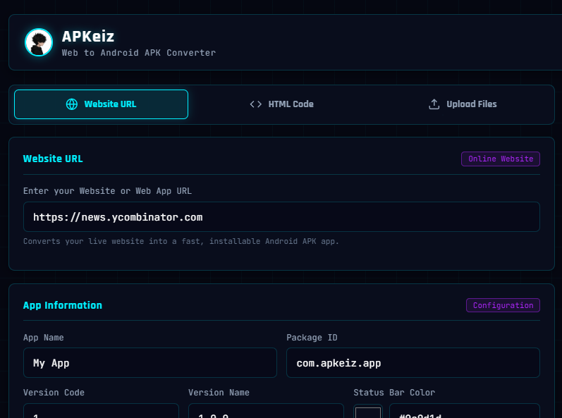APKeiz — Web to Android APK Converter